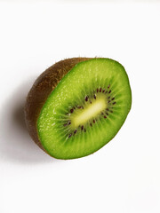 half of ripe fresh kiwi on white background