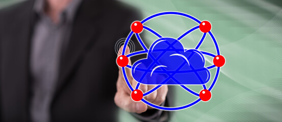 Man touching a cloud networking concept