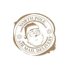 Christmas round stamp with outline of Santa Claus.