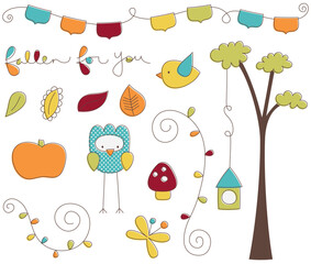autumn set of cute elements