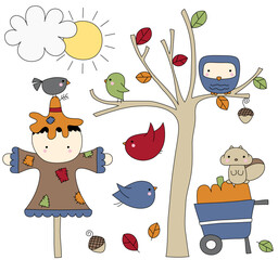 set of cute autumn characters