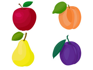 Fruit set.Apple,apricot,pear,plum.Organic vector food. Eco healthy ingredient For poster, banner, coupon