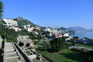 Fototapeta na wymiar Panoramic view from the ancient Roman baths of Baia, near Naples in Italy.