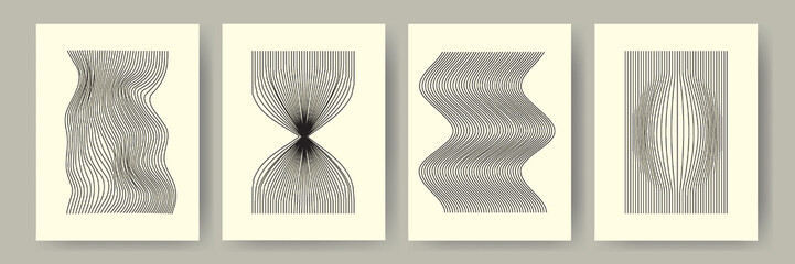 Set of aesthetic minimalist artistic geometric compositions. poster vintage line wave