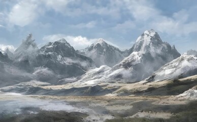 AI generated digital art of snowy mountains