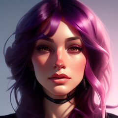 Ilustración de mujer con cabello violeta