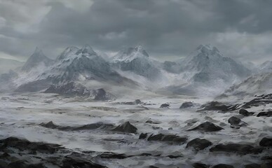 Fototapeta premium AI generated digital art of snowy mountains