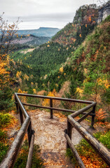 Lookout in autumn forest at Bohemian Switzerland