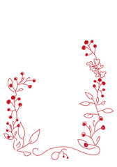 Vector. Merry Christmas and Happy New Year floral background, copy space for your text. Rustic vertical frame template for Christmas cards, wedding invitations, party invitation. Hand-drawn sketch.