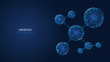 Futuristic abstract molecule symbol. Wireframe concept of innovative science. Low poly geometric 3d wallpaper background vector illustration.