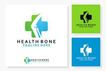 Knee Joint Bone logo vector illustration design with Health Plus Symbol for Bone or Orthopedic Clinic.