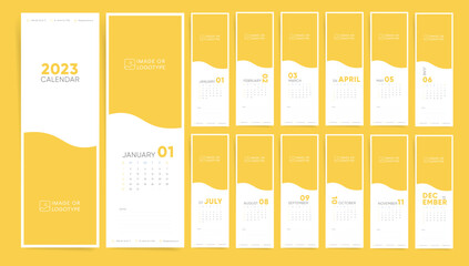 Calendar 2023 template. Week starts Sunday. Modern Business vertical design template vector set of 12 months pages.
