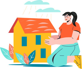 Woman with house for real estate purchase or mortgage concept.  Buying home and invest Money in real estate, rental.