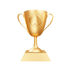 Playing card spade on trophy 3d rendering illustration