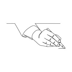 Vector illustration of a hand holding a pen drawn in line art style