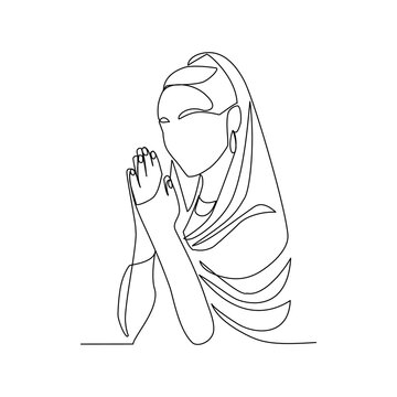 recommend clip art: Vector illustration of a woman in traditional indian costume drawn in line art style