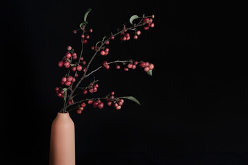Branches of ornamental apple interra cota vase
