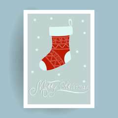 christmas card with decorative sock for gifts. Vector illustration