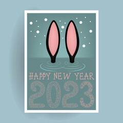 New Year's card with ears. Year of the black water rabbit. Vector illustration