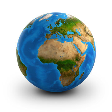 Planet Earth globe, highly detailed. Satellite view of the world, focused on Europe and Africa - 3D illustration, elements of this image furnished by NASA.