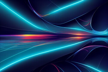 Abstract cyber background with neon blue lights, virtual reality.