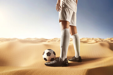Professional soccer player in desert background