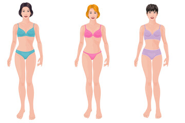 set Female full body underwear illustration front plunge