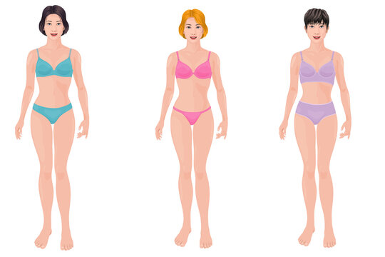 set Female full body underwear illustration front plunge
