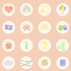 Set of vector watercolour lovely icons