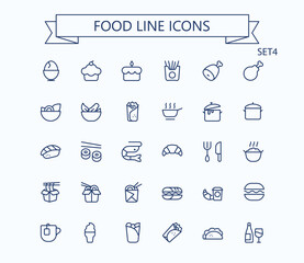 Food and drink line mini icons set. 24x24 px. Pixel Perfect. Editable stroke.