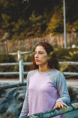 serious woman side portrait at park