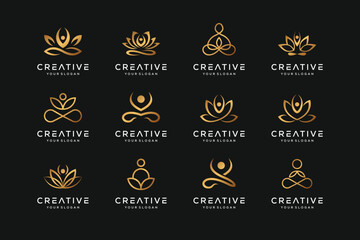 Set of yoga and spa logo design vector icons for business of luxury elegant simple