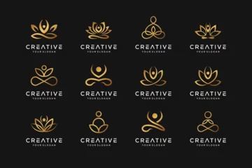 Foto auf Glas Set of yoga and spa logo design vector icons for business of luxury elegant simple © saturo