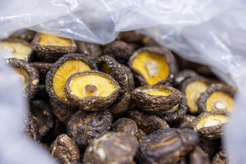 Dried shiitake mushrooms for sale in market