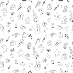 Christmas and New Year seamless pattern vector illustration, hand drawing