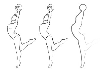 Outline figure of a gymnast in a sports pose. Gym girl silhouette sketch. Gymnastics.