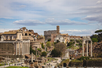 View of the Roman Forum and Colosseum