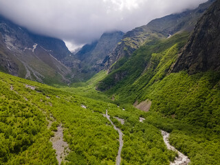 Amazing mountain landscape.Midagrabindon river. Caucasus, Ossetia. Midagrabin gorge. Russia