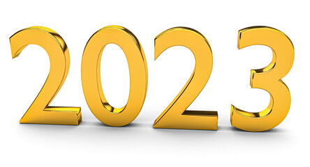 New year holiday concept in golden colors. Number 2023