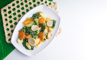 Capcay or mix vegetable is healthy food from Indonesia. Vegetarian food concept. Selected focus