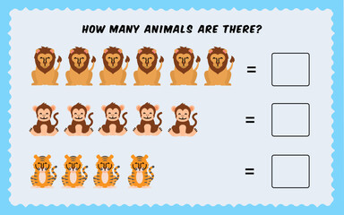 How many animals are there count the number of animals kids' activity worksheet