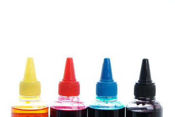 Ink Bottle Set Isolated for Printer on White Background