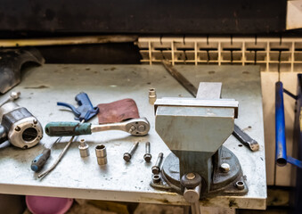 Hand tool for a car mechanic. Car engine repair.