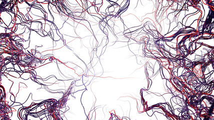 Veins, brain connections or synapse. Circulatory system, veins and arteries, 3d rendering. Abstraction of neural connections. Medical 3d illustration. Transparent background, PNG file