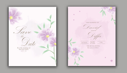 vector elegant and simple wedding invitations with watercolor elements