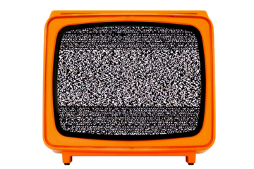 Retro old Space Age Orange TV with Static Noise Glitch Effect Screen - Isolated Background