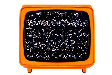Retro old Space Age Orange TV with Static Noise Glitch Effect Screen - Isolated Background