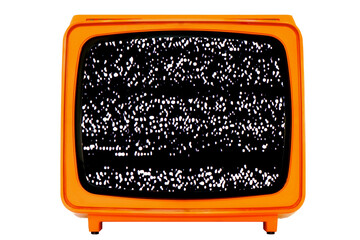 Retro old Space Age Orange TV with Static Noise Glitch Effect Screen