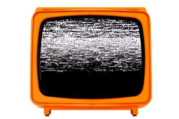 Retro old Space Age Orange TV with Static Noise Glitch Effect Screen