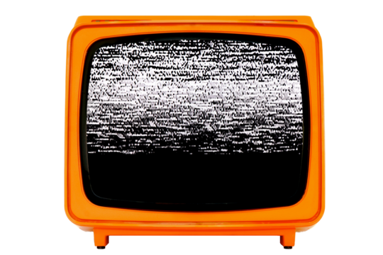 Retro old Space Age Orange TV with Static Noise Glitch Effect Screen